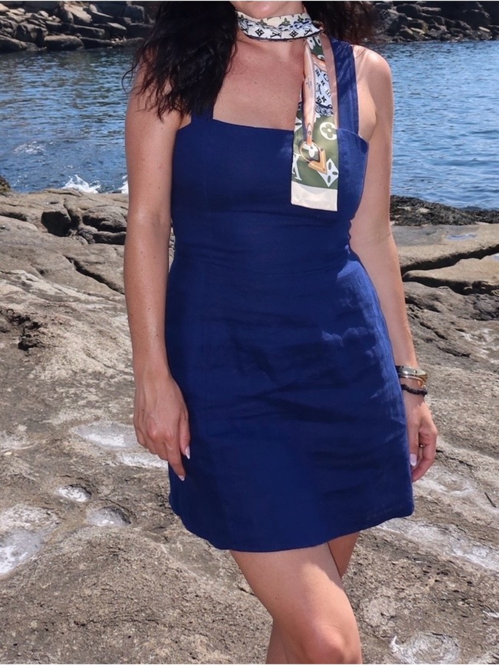 Reformation Navy Square-Neck Mini Dress